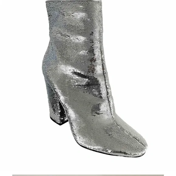 Kendall + Kylie Bootie Silver Sequin Haedyns Square-toe Ankle Boots - Picture 9 of 11